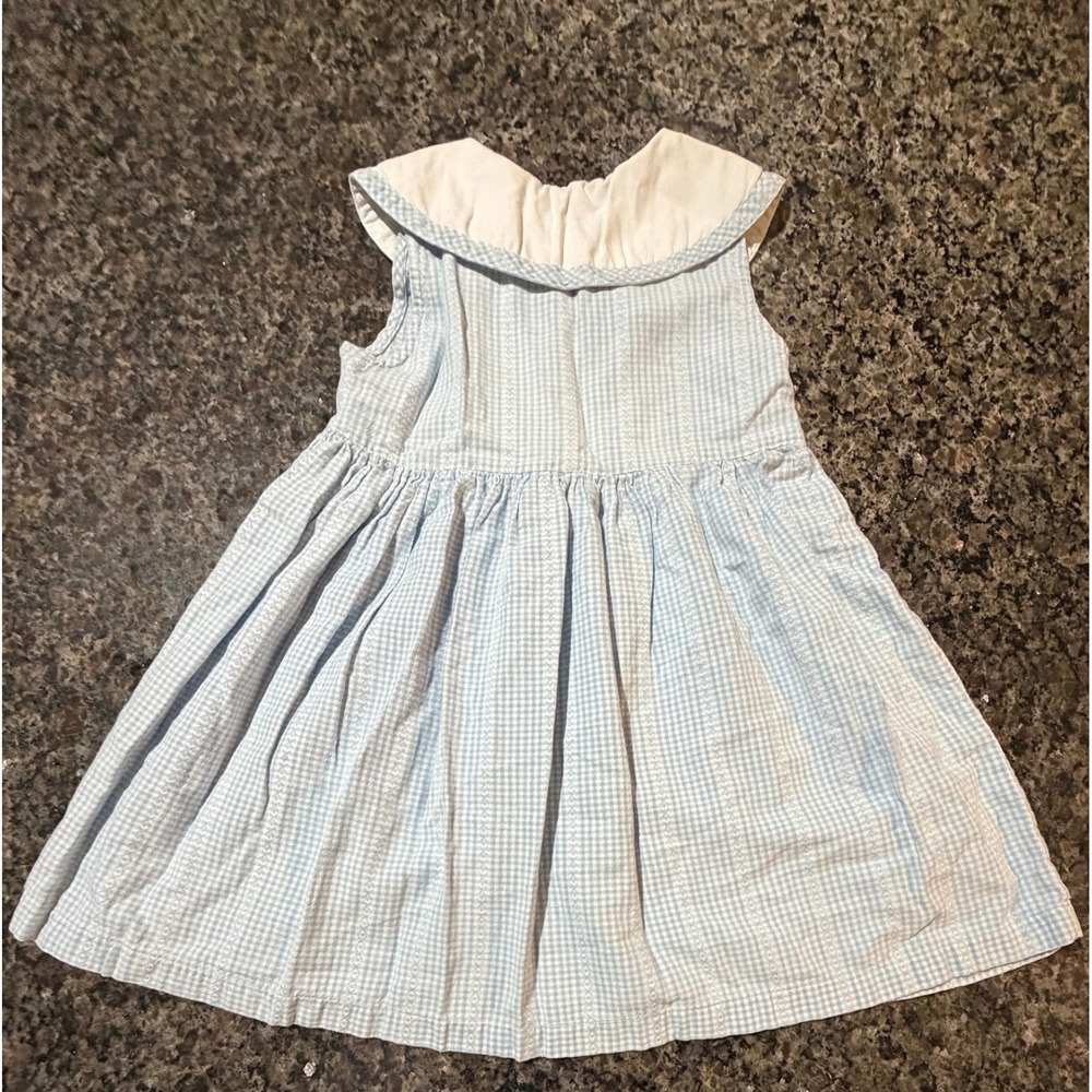 Badge‎ Girls Blue Gingham Floral Embroidered Peter Pan Collar Dress Size 6